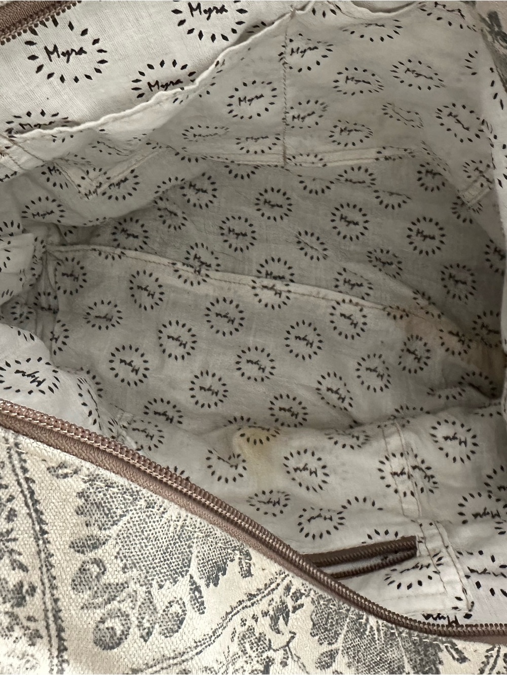 Myra Bag Beige and Brown Patterned Tote - Picture 4 of 4